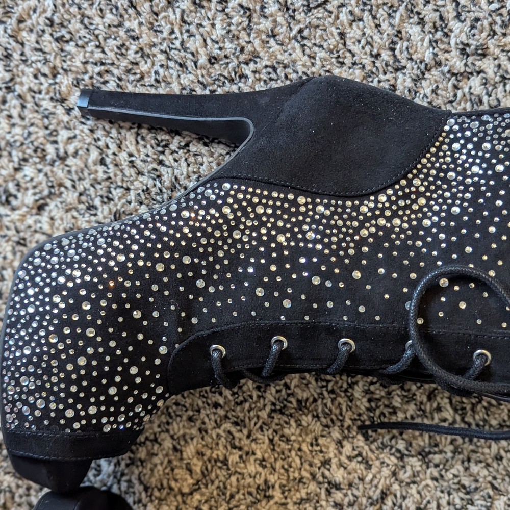 torrid Black Rhinestone Lace-Up Peep-Toe Stiletto Booties - Picture 3 of 6